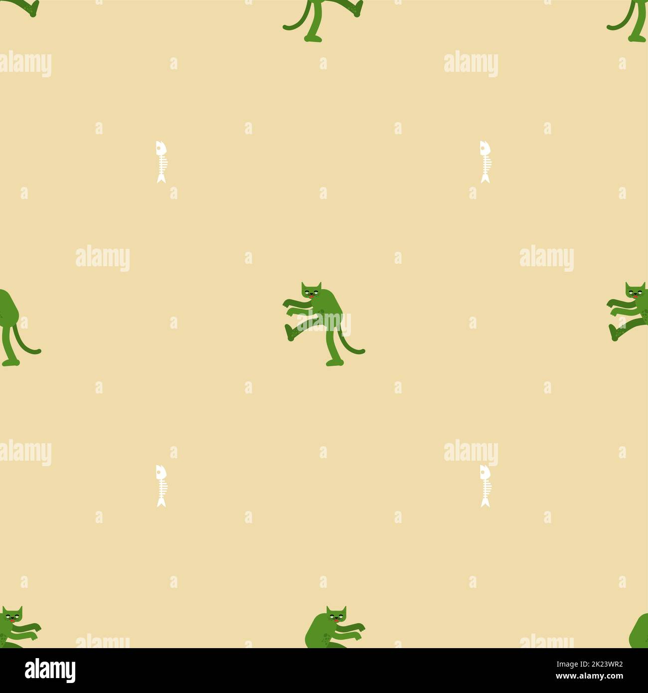 Zombie cat pattern seamless. Zombi pet background. Vector texture Stock Vector
