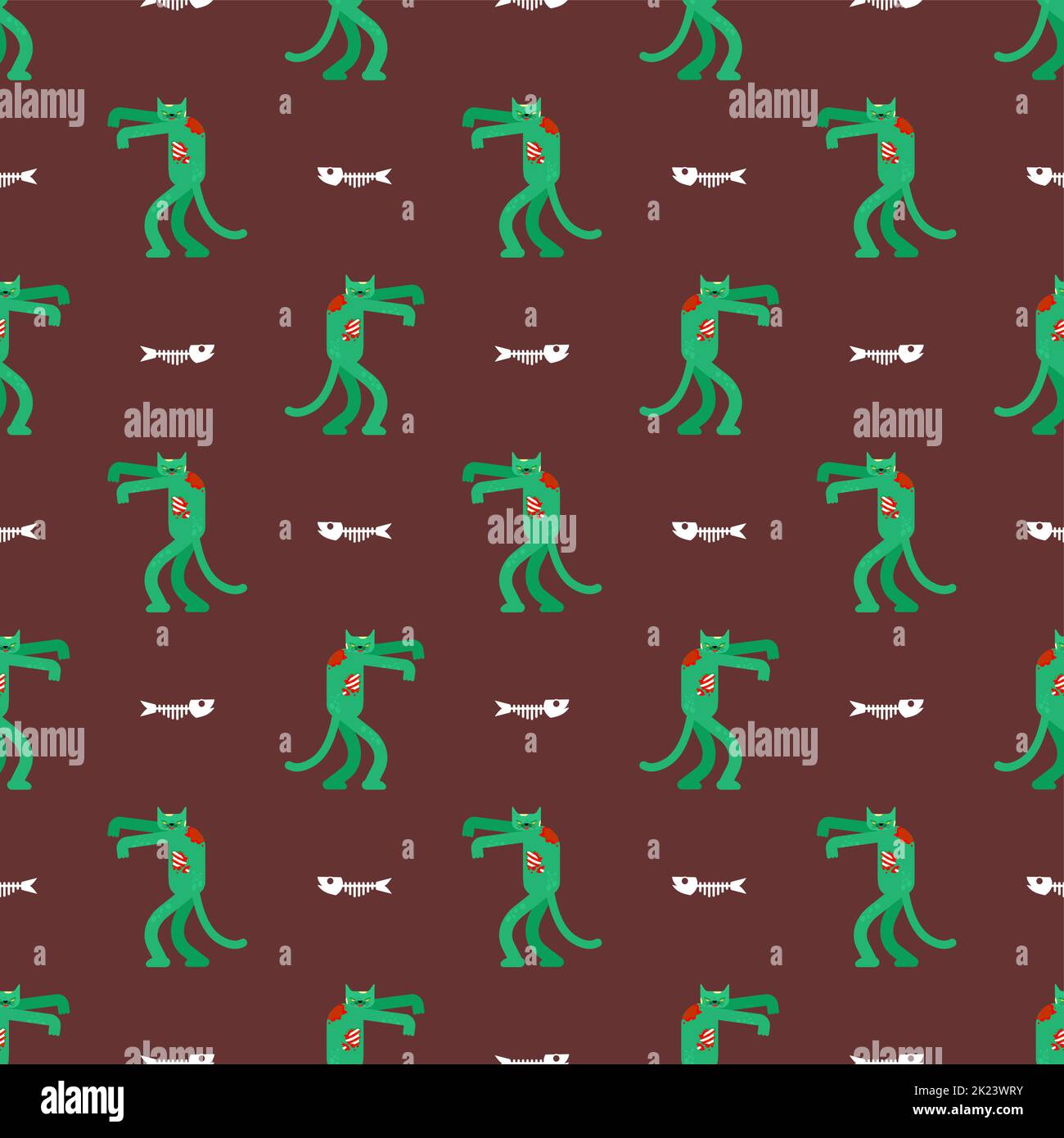 Zombie cat pattern seamless. Zombi pet background. Vector texture Stock Vector