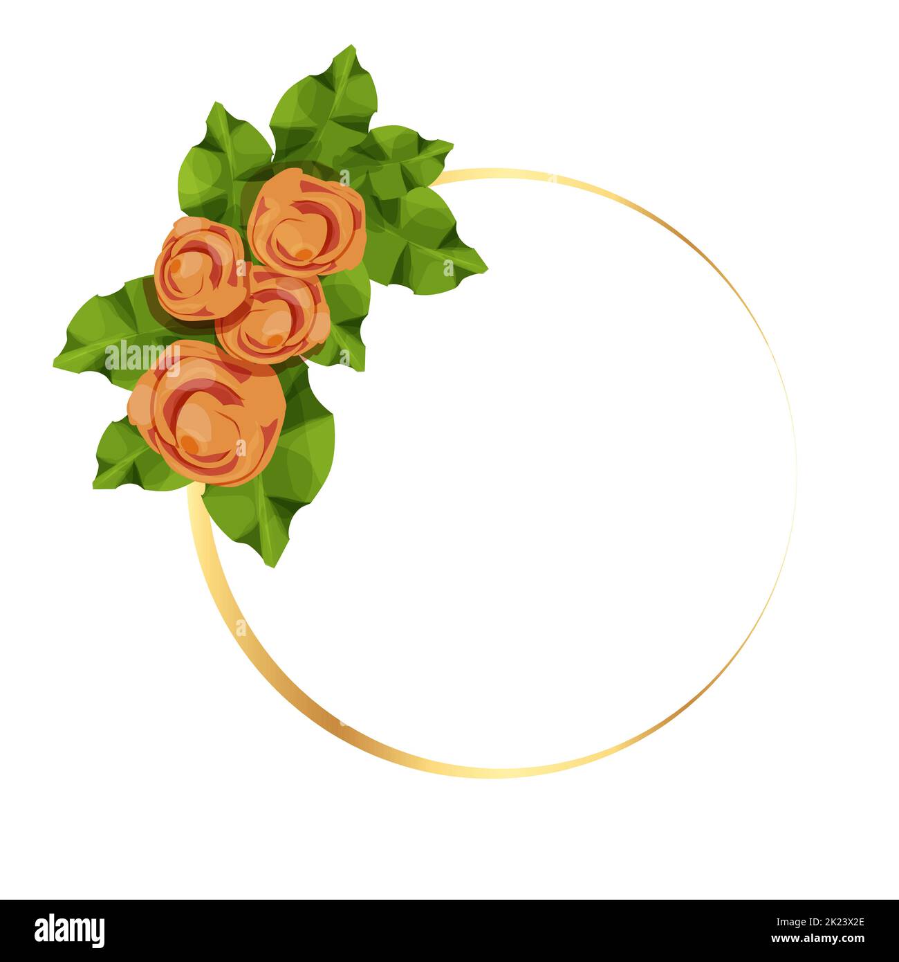 Golden flowers and leaves clip art. Floral gold frame svg.