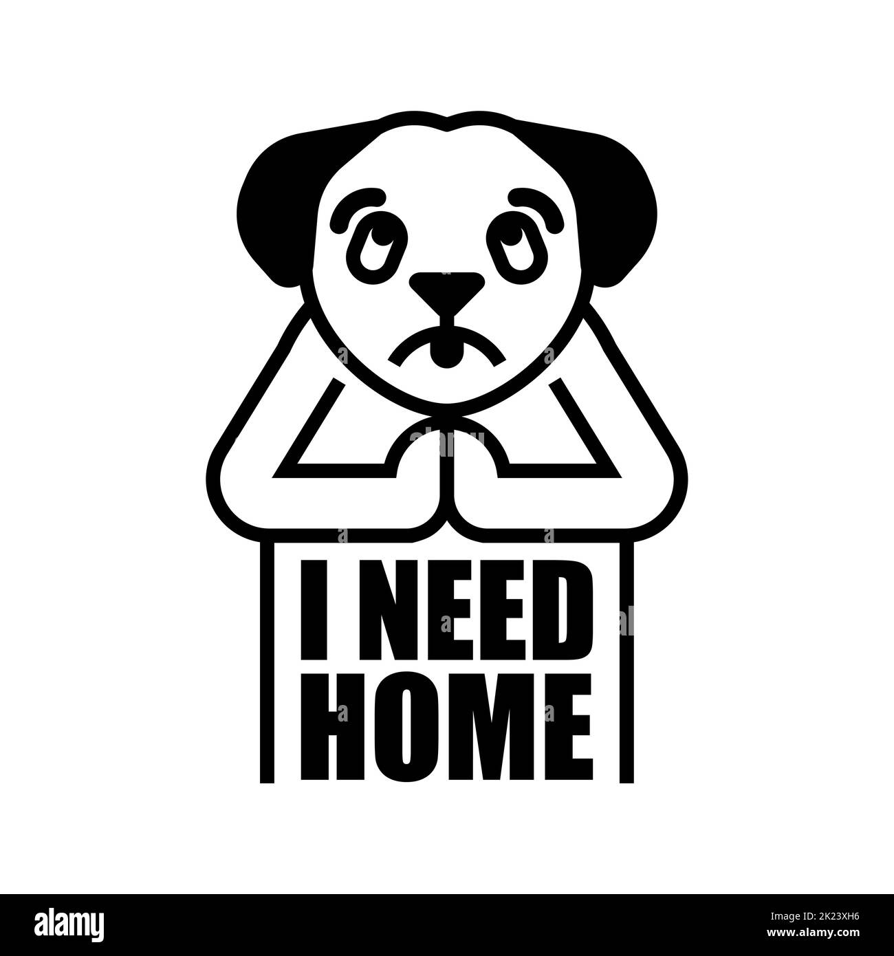 Sad Dog. I need home. Concept illustration for an animal shelter Stock