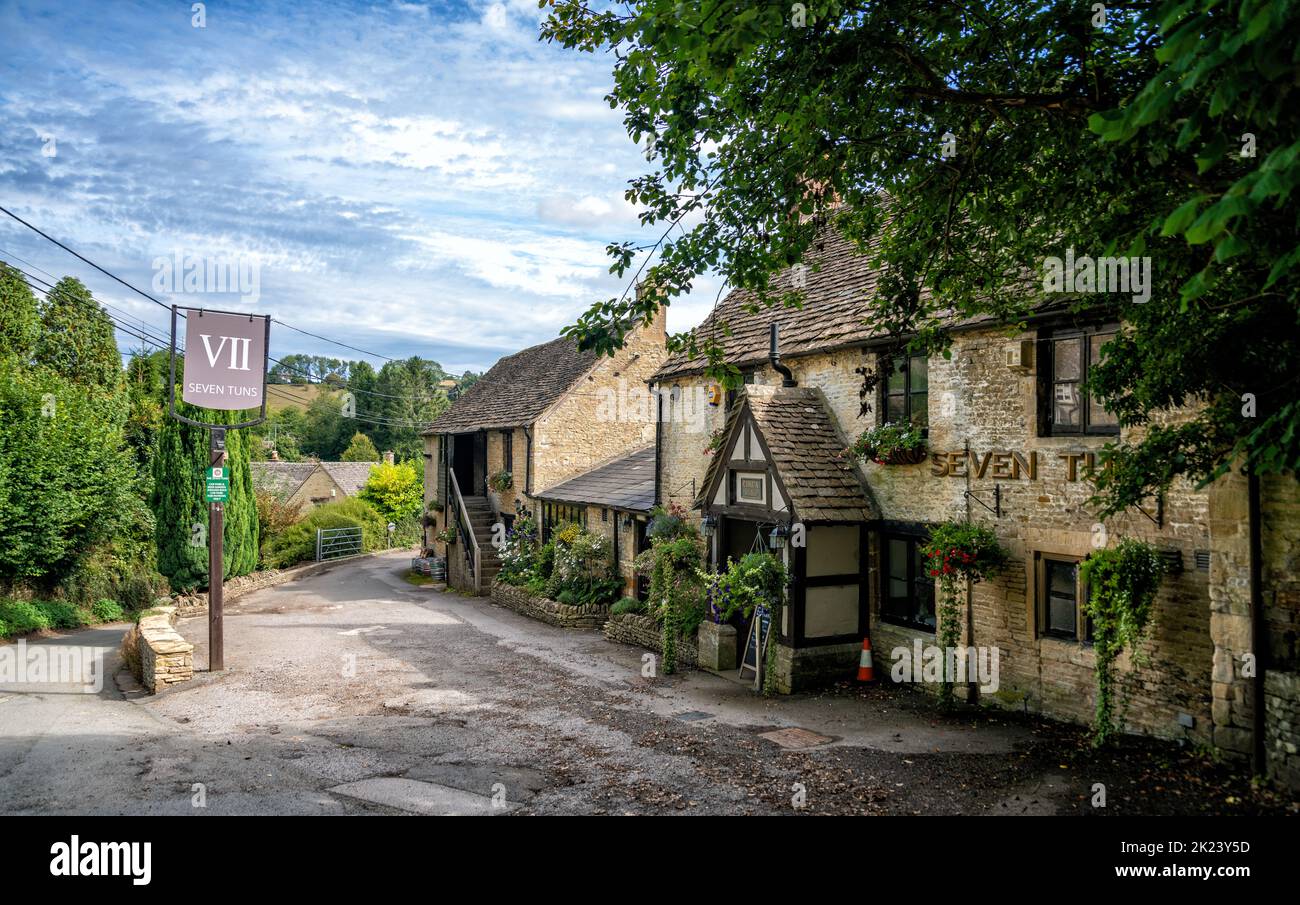 Seven Tuns Public House, Chedworth, The Cotswolds, England, United Kingdom Stock Photo