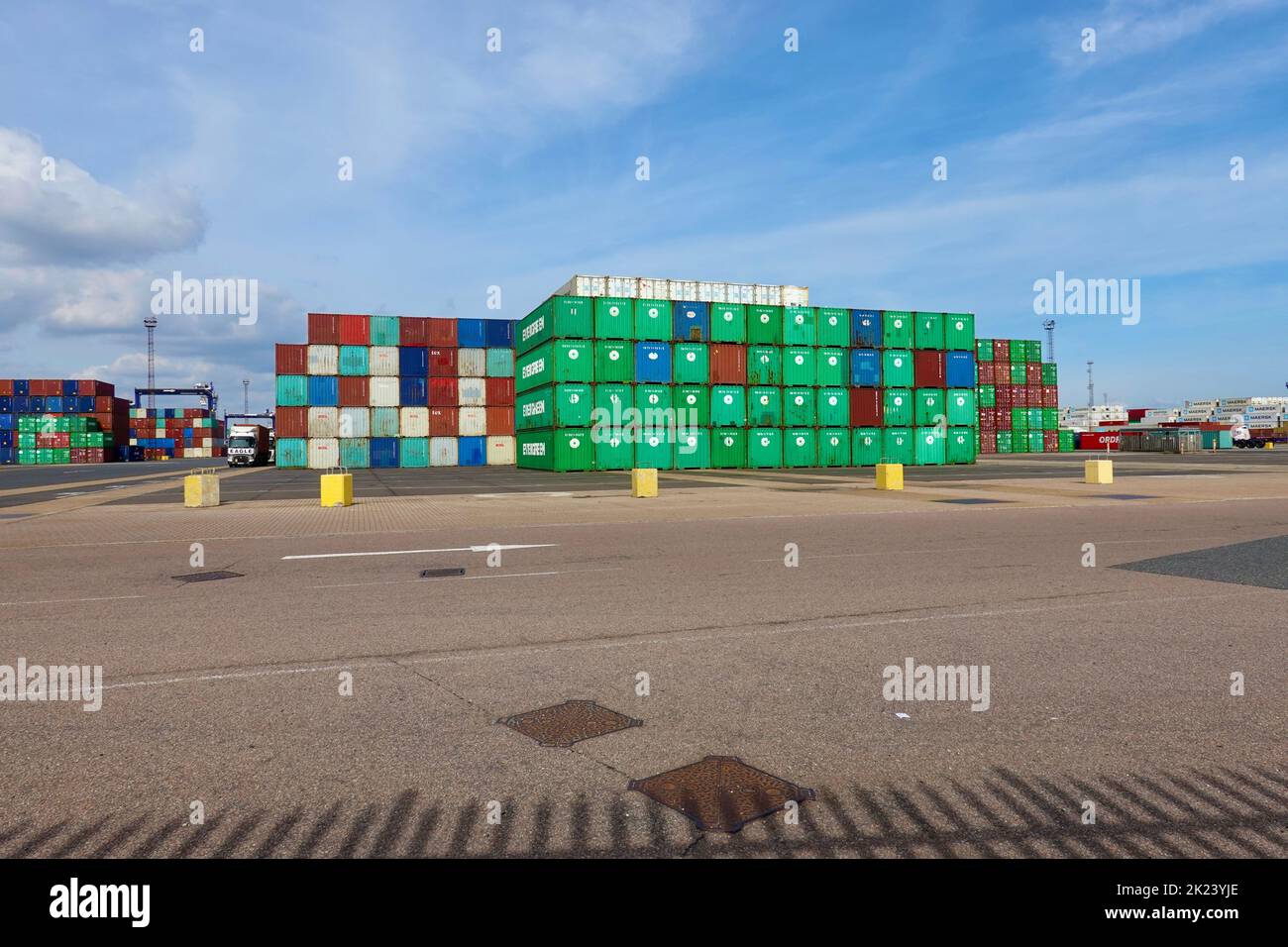 Felixstowe, Suffolk, UK - 22 September 2022 : Containers stacked at the ...