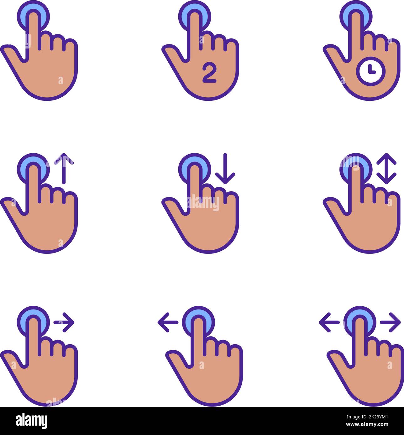 Device touchscreen control pixel perfect RGB color icons set Stock Vector