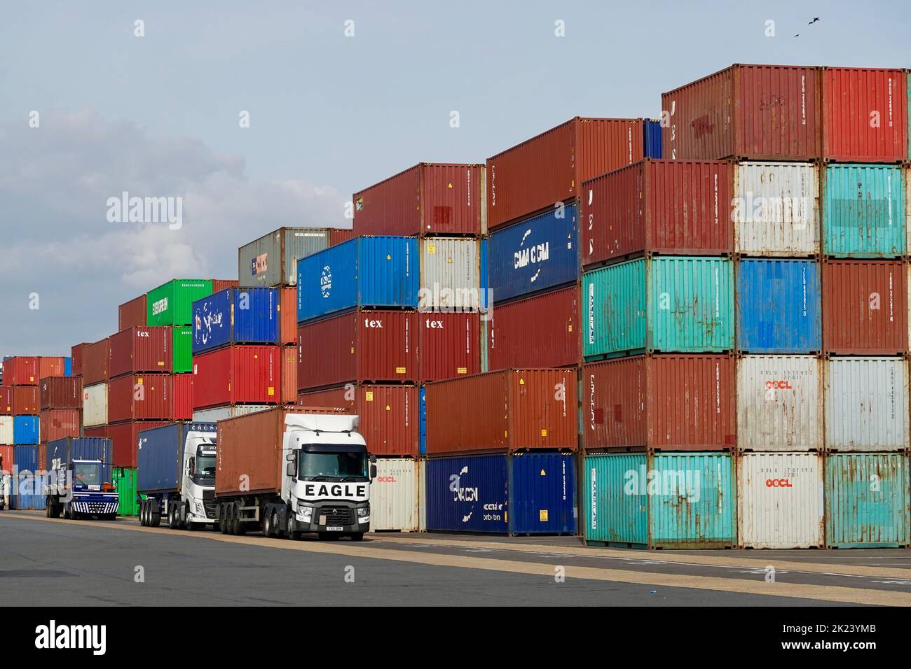 Felixstowe, Suffolk, UK - 22 September 2022 : Containers stacked at the ...