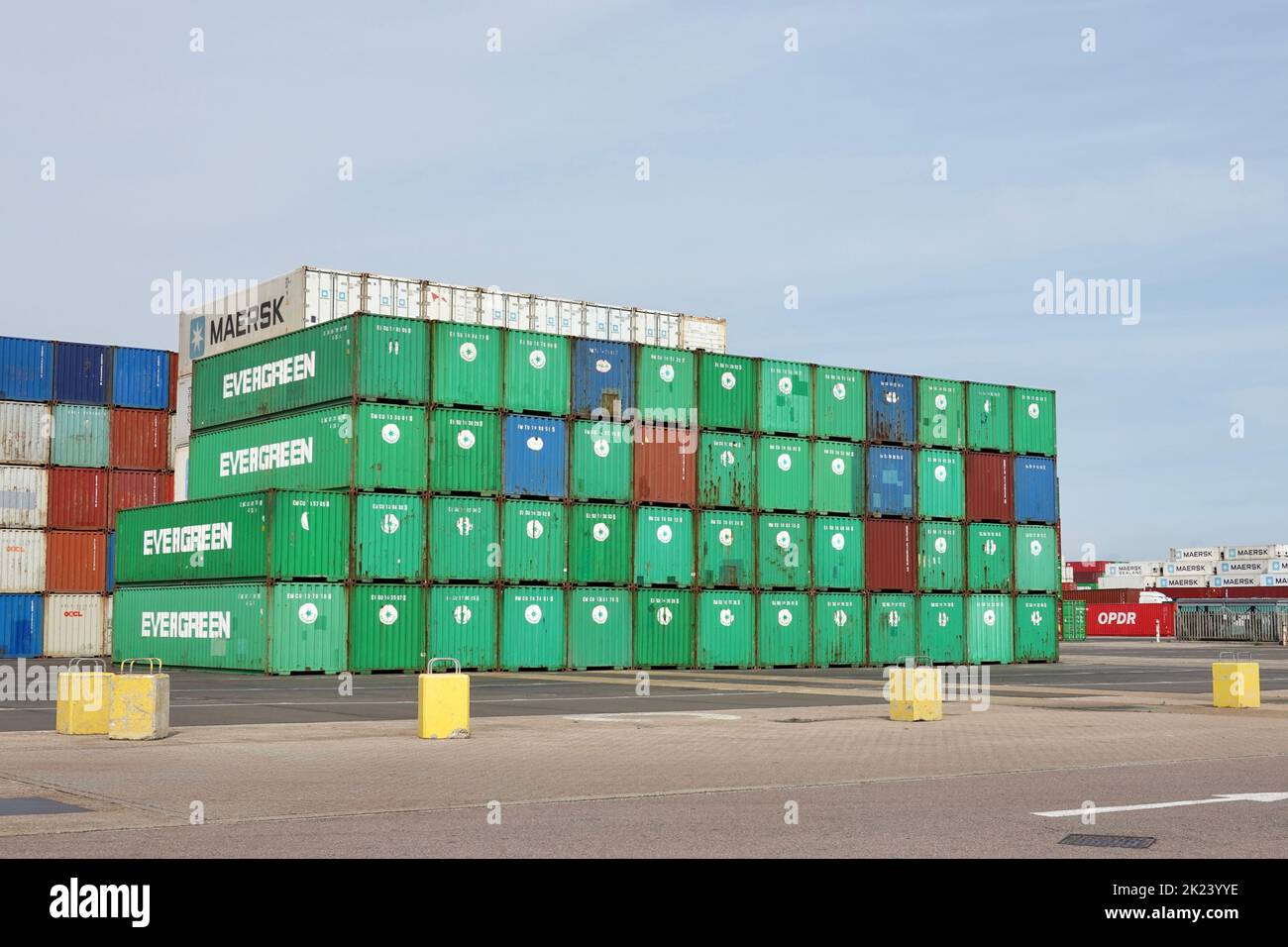 Felixstowe, Suffolk, UK - 22 September 2022 : Containers stacked at the ...