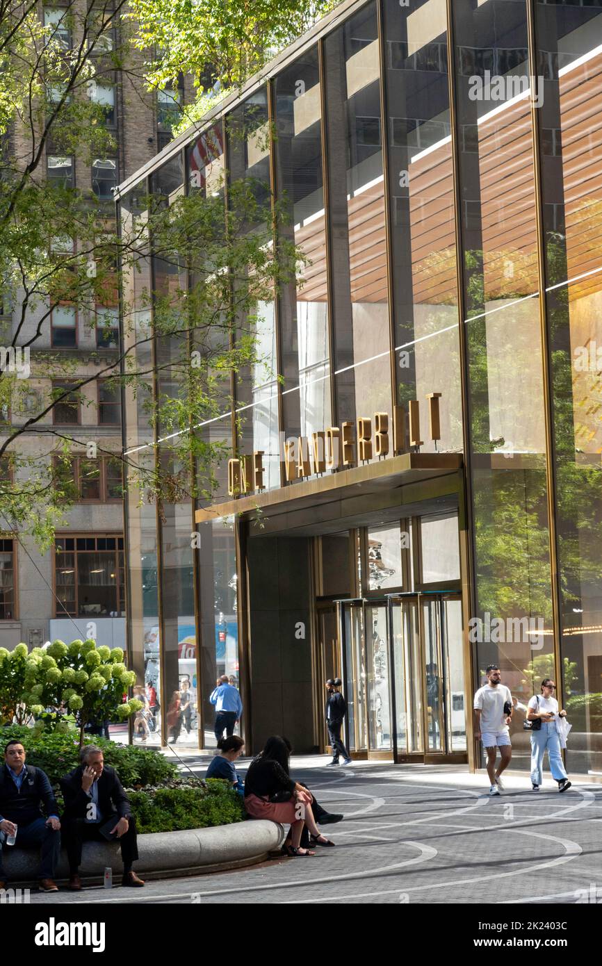 Vanderbilt Avenue has been converted to a pedestrian space in front of the supertall One Vanderbilt, New York City, USA Stock Photo