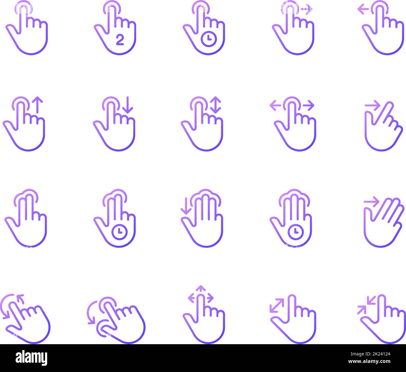 Touch gestures gradient linear vector icons set Stock Vector