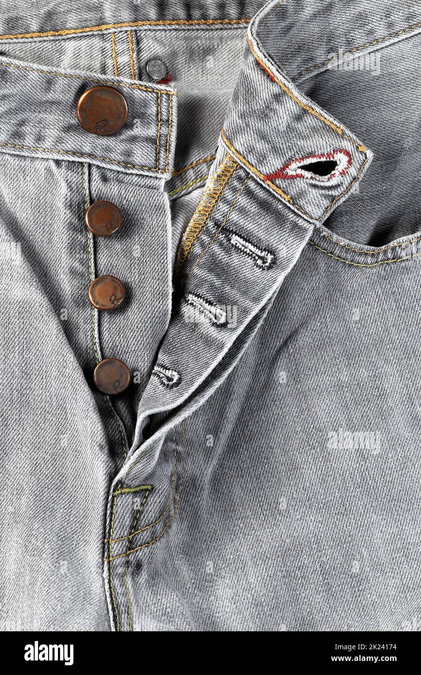 Close up Fashion Buttons on jeans, denim with seam of fashion design Stock Photo Alamy