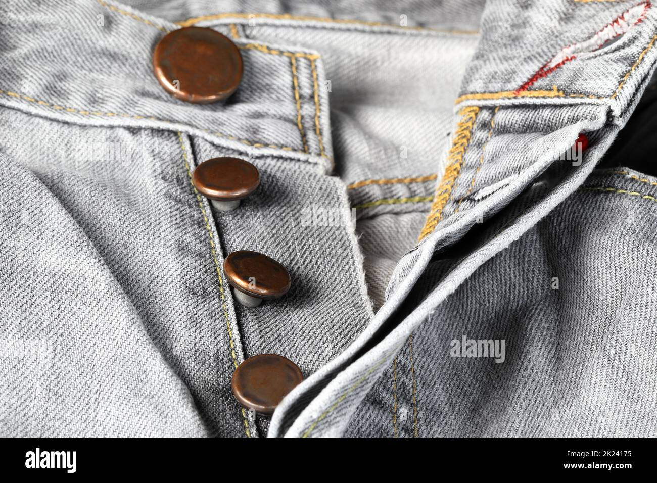 Close up Fashion Buttons on jeans, denim with seam of fashion design Stock Photo Alamy