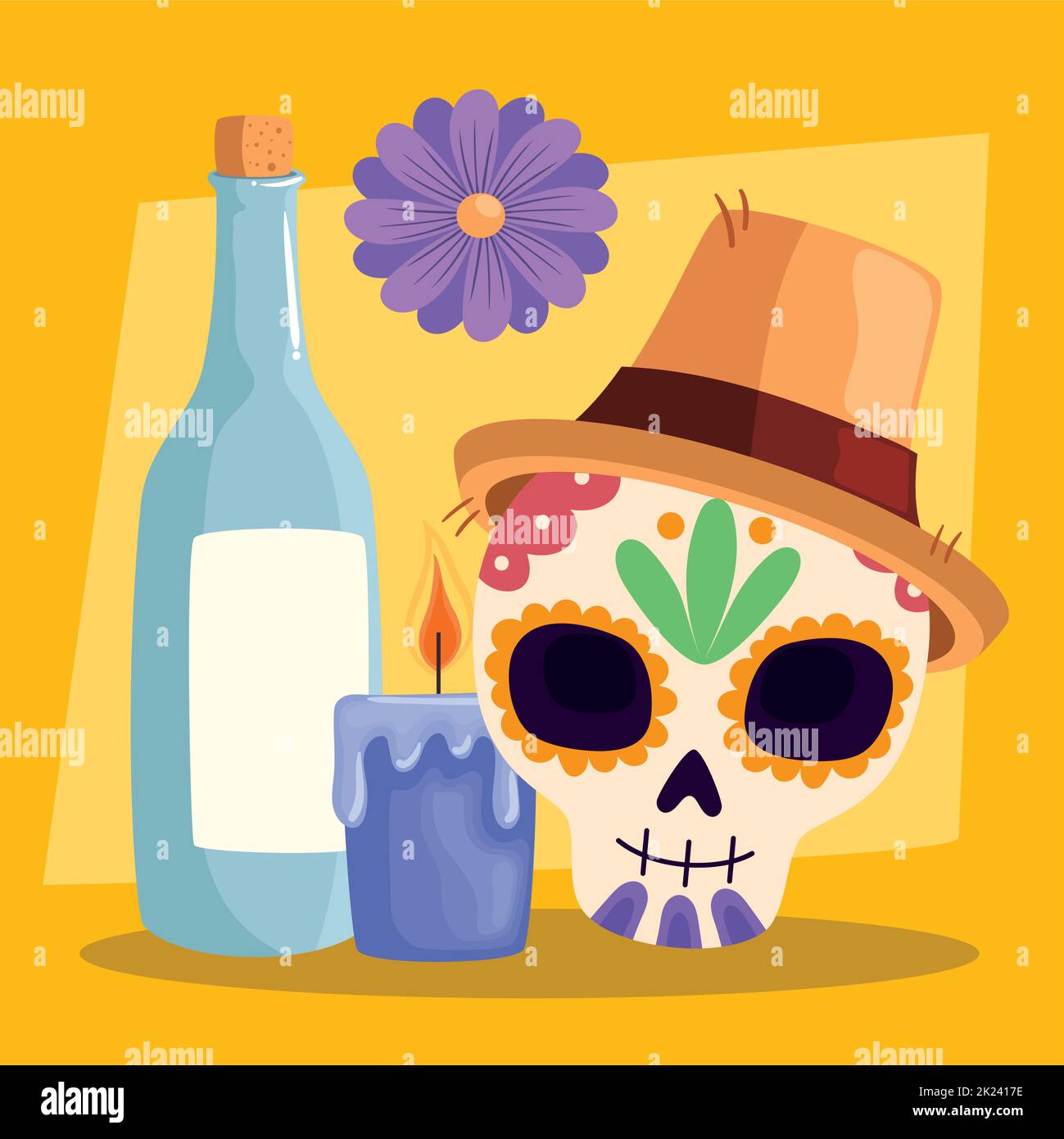 dia de los muertos skull with wine Stock Vector
