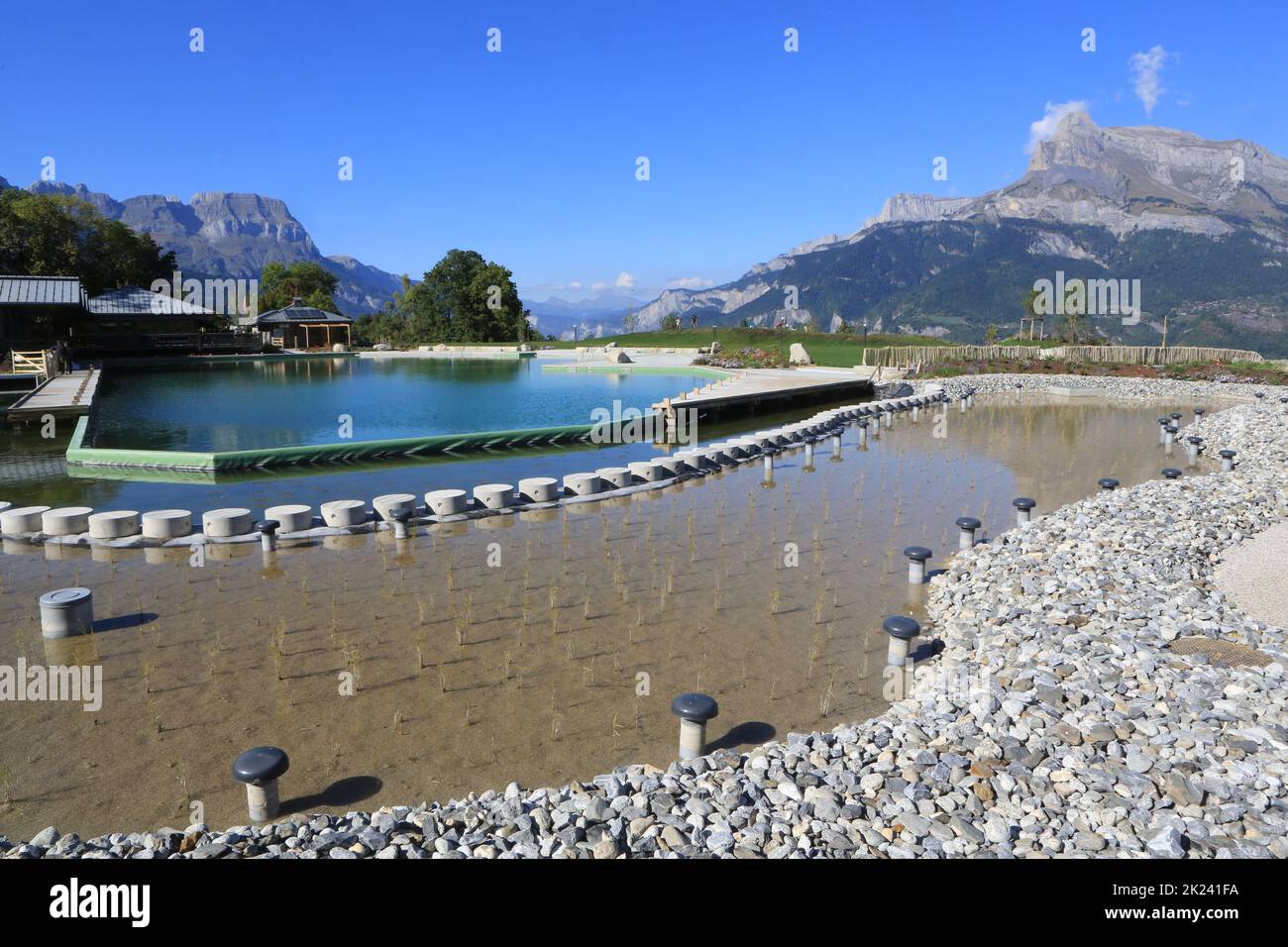Plan d'eau Biotope de Combloux. Haute-Savoie. Auvergne-Rhône-Alpes. France. Europe. Stock Photo
