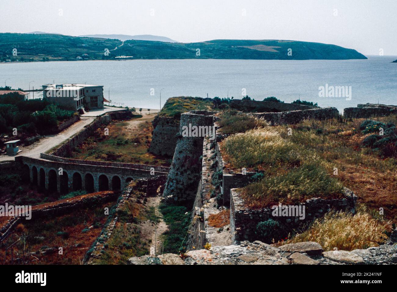 Castle of Methoni - a medieval fortification in the port town of Methoni (Messenia, Modon) - a village and a former municipality in Messenia, Peloponnese, Greece. April 1980. Archival scan from a slide. Stock Photo