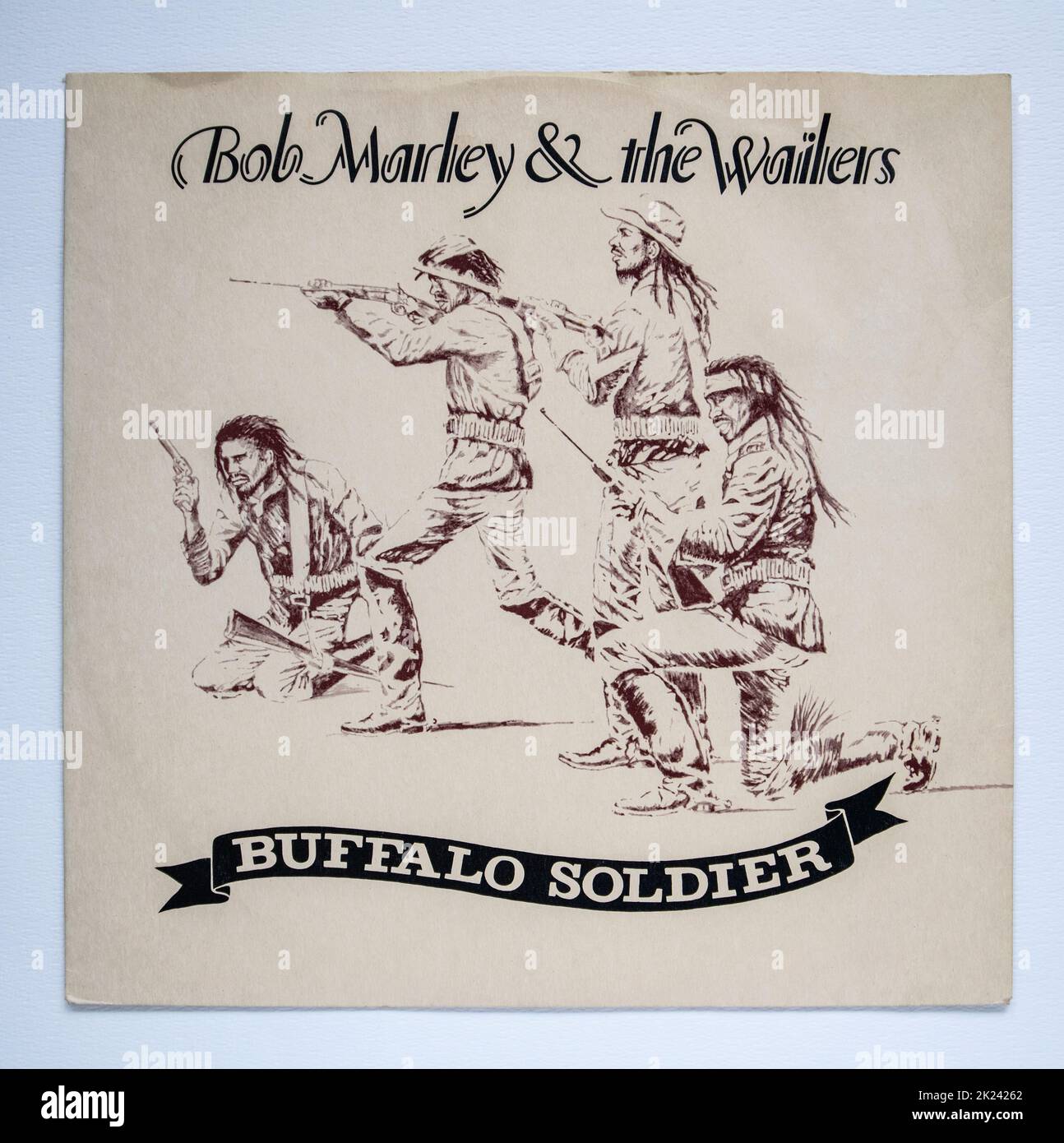 Picture cover of the 12 inch single version of Buffalo Soldier by Bob Marley and the Wailers, which was released in 1983. Stock Photo