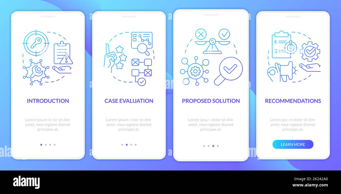 Case drafting blue gradient onboarding mobile app screen Stock Vector
