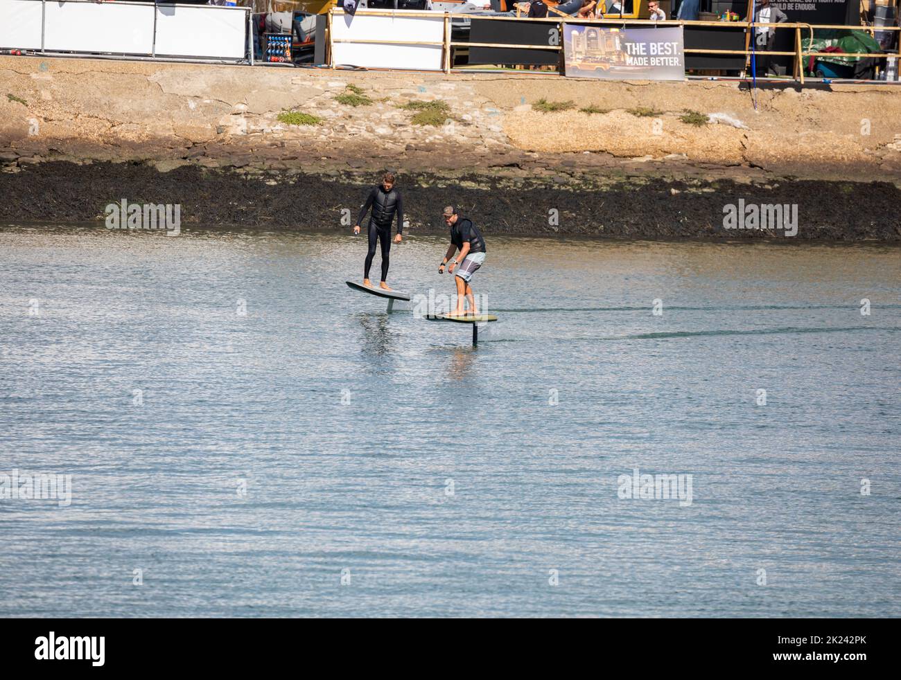 eFoil surfing at the Southampton boat show in Southampton, UK Stock Photo