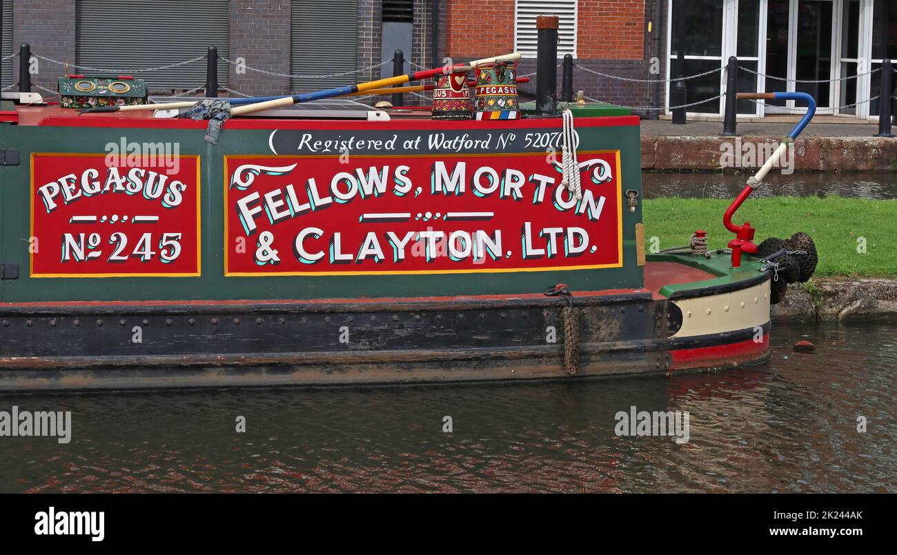 Pegasus, No 245, Fellows Morton & Clayton Ltd, canal barge, registered at Watford, No 52071, at Ellesmere Port, Cheshire, Bridgewater Canal Stock Photo