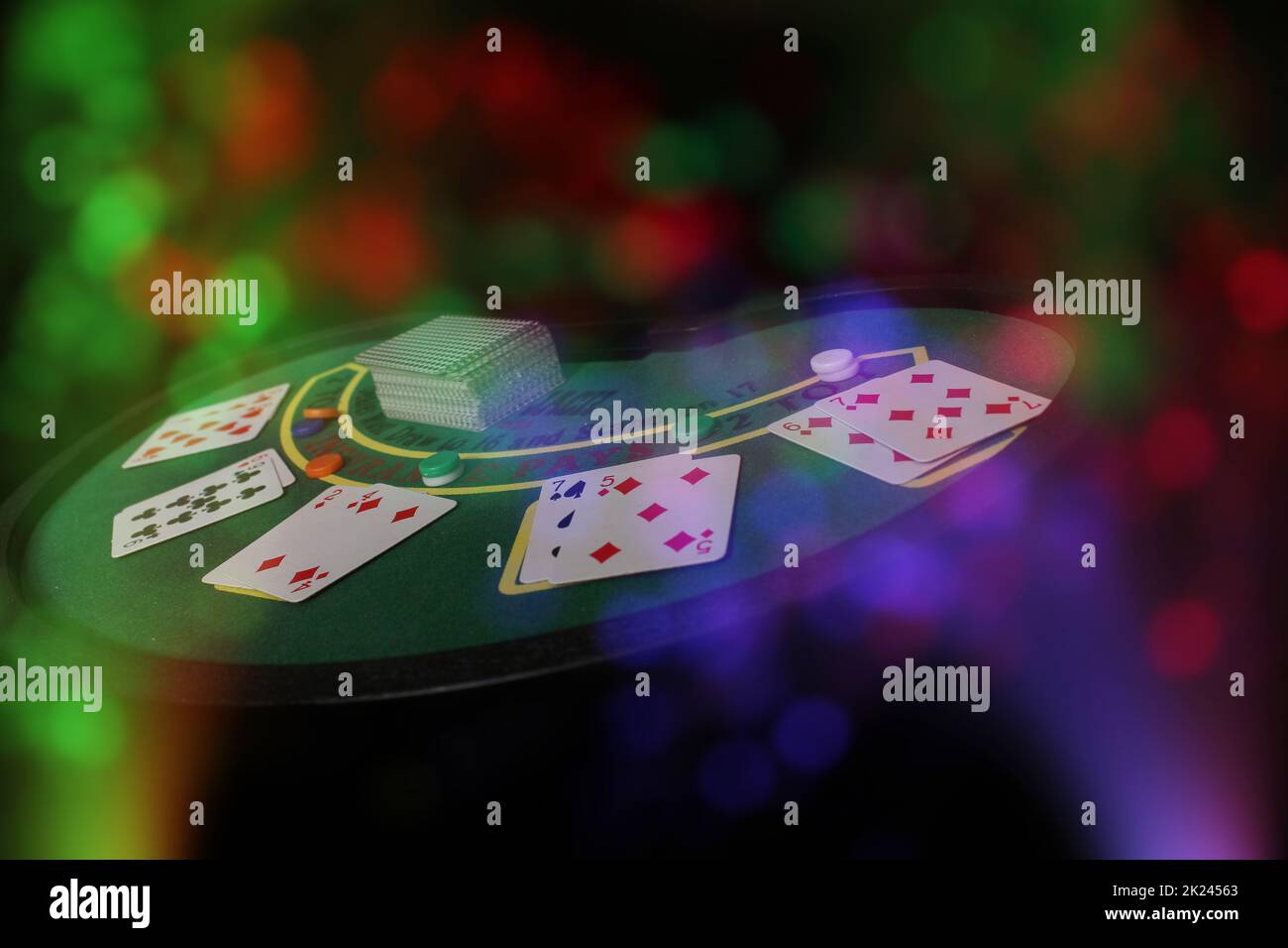 Casino Games With Colorful Bokeh Blackjack Stock Photo
