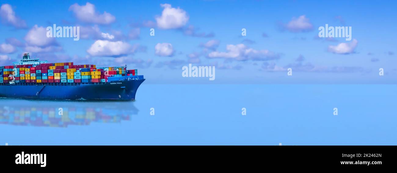 Panama Canal, Panama December 7, 2019 Maersk Line container cargo ship at open sea. It is the