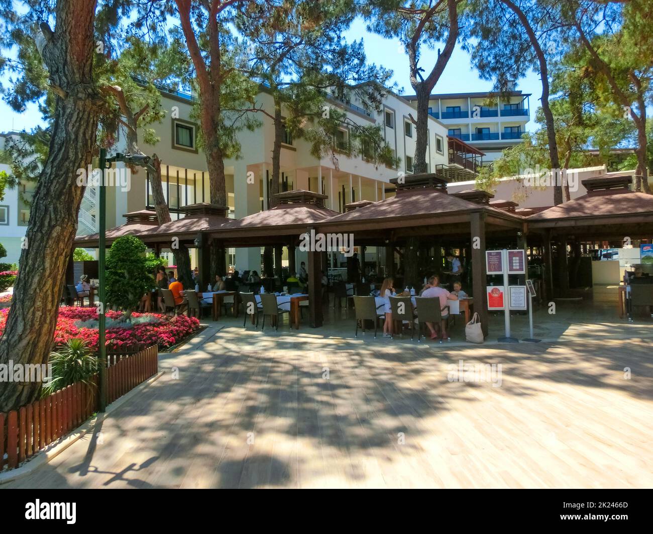 Goynuk, Antalya, Turkey - May 11, 2021: The outdoor buffet at Seven Seas Hotel Life Ultra All Inclusive and Kids Concept 5 star at Goynuk, Antalya, Tu Stock Photo