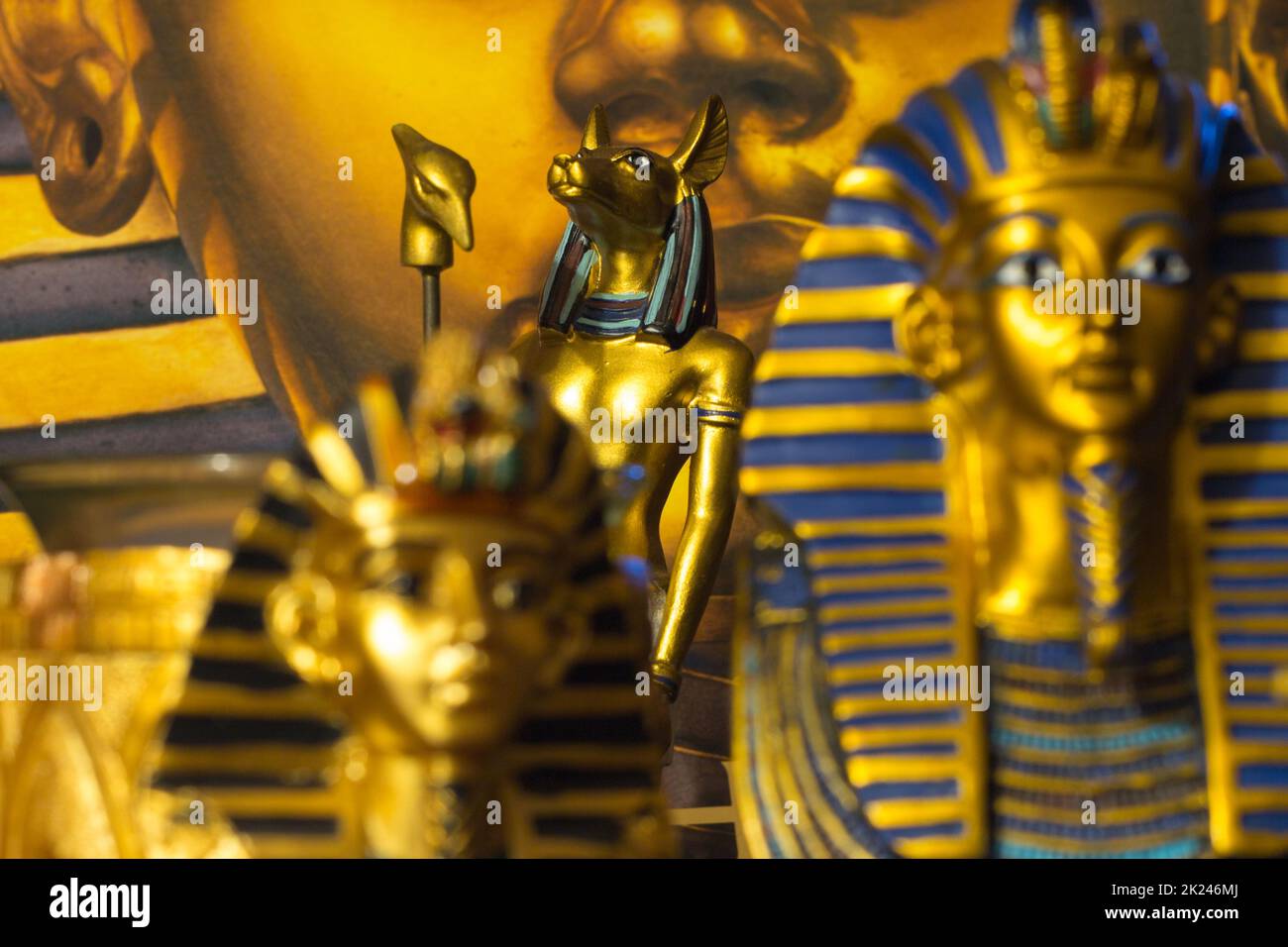 Still life of statues of anubis and king pharaoh tutankhamun Stock Photo