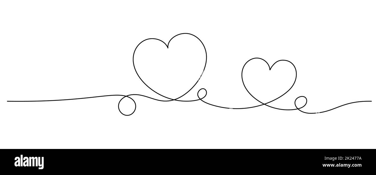 single line drawing of hearts isolated on white background, love and romance symbol line art vector illustration Stock Vector