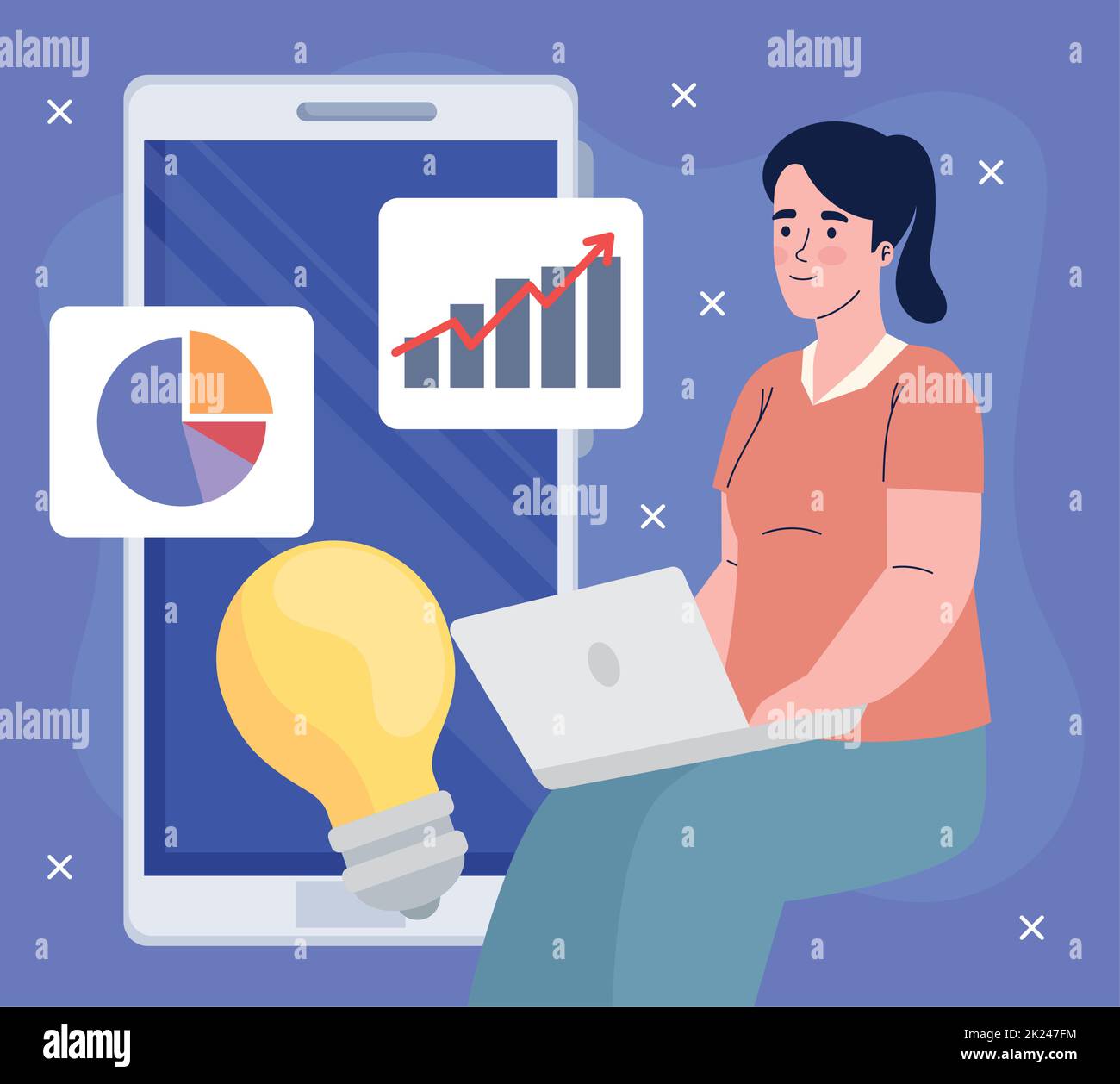 business woman with statistics in smartphone Stock Vector Image & Art ...
