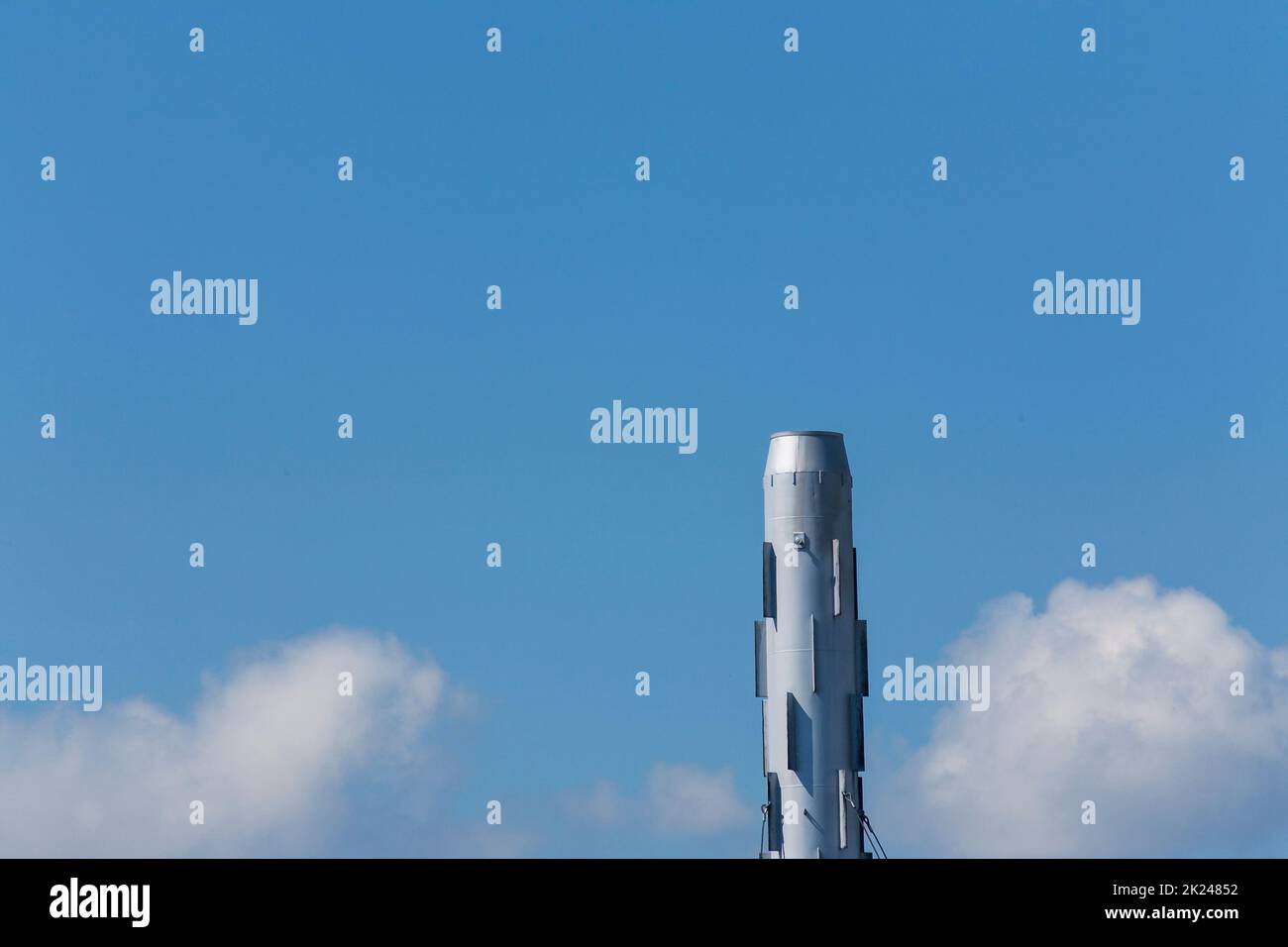Exhaust pipe system against blue sky. Pire is not in function. Stock Photo