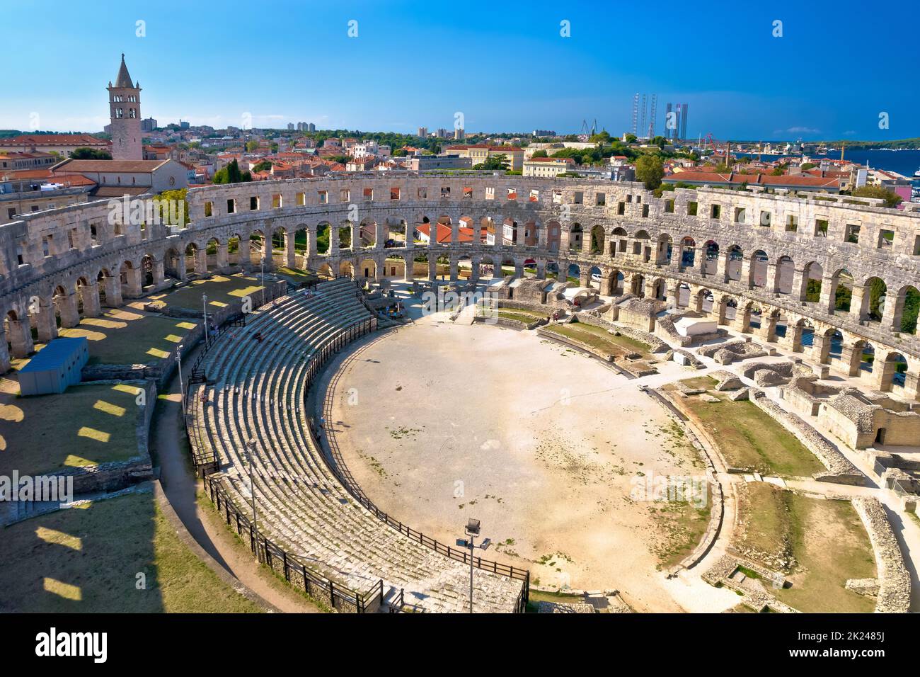 Arena Pula. Monumental Roman amphitheatre in Pula aerial view, Istria region of Croatia Stock Photo