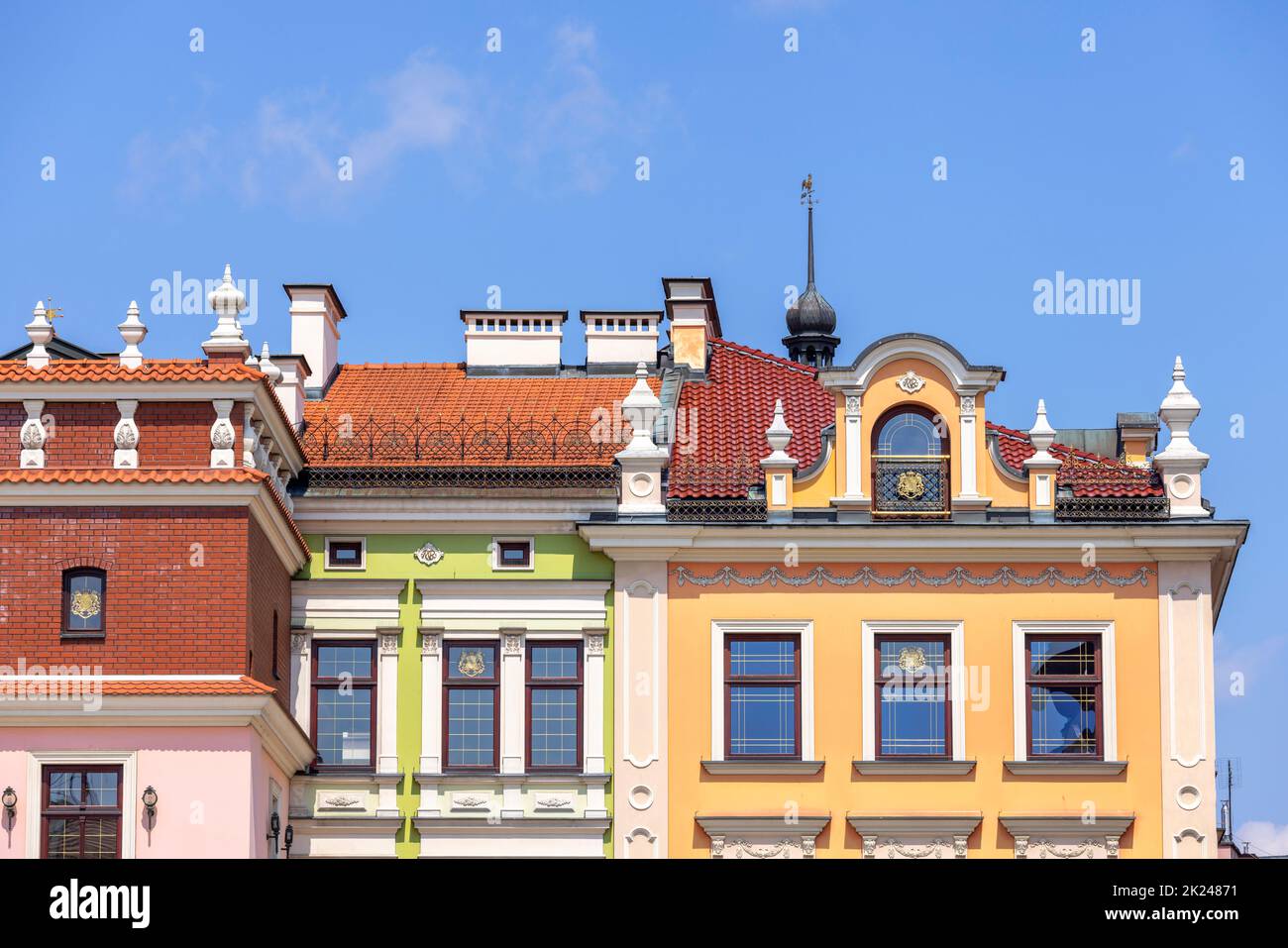 Tarnow, Poland July 24, 2021 Town square with facades of renaissance