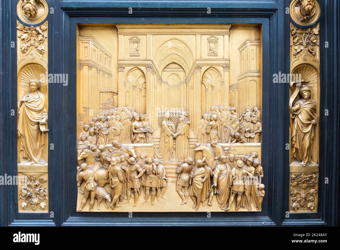 Florence Gate of Paradise: main old door of the Baptistry of Florence - Battistero di San Giovanni - located in front of the Cathedral of Santa Maria Stock Photo