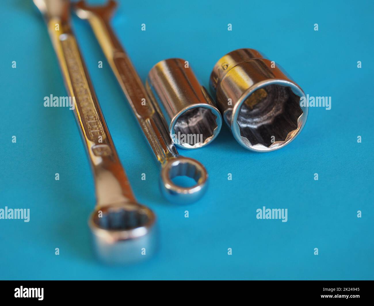 wrench aka spanner tool used to turn rotary fasteners such as nuts and