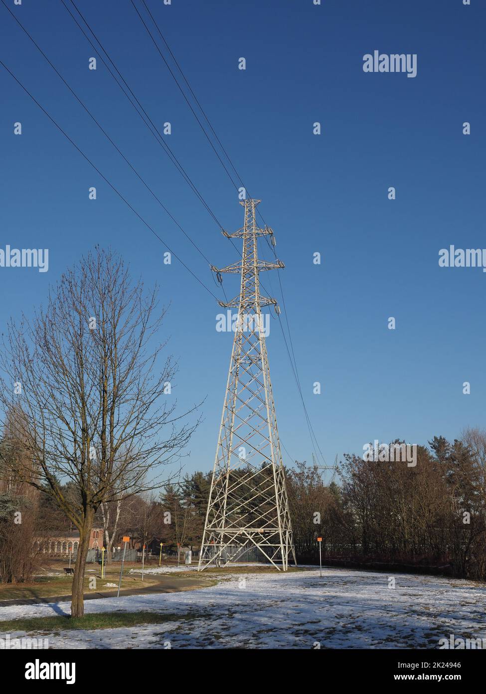 electric power high voltage transmission line tower Stock Photo Alamy
