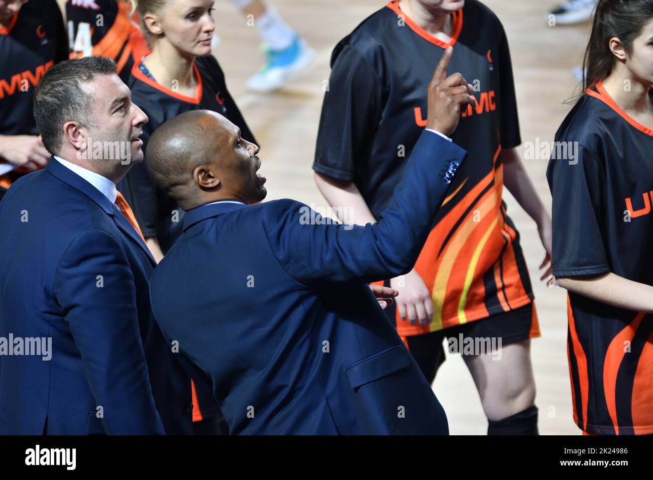 Orenburg, Russia - November 24, 2019: Girls play basketball in the Russian championship match between the basketball clubs 'Hope' (Orenburg) and 'UMMC Stock Photo