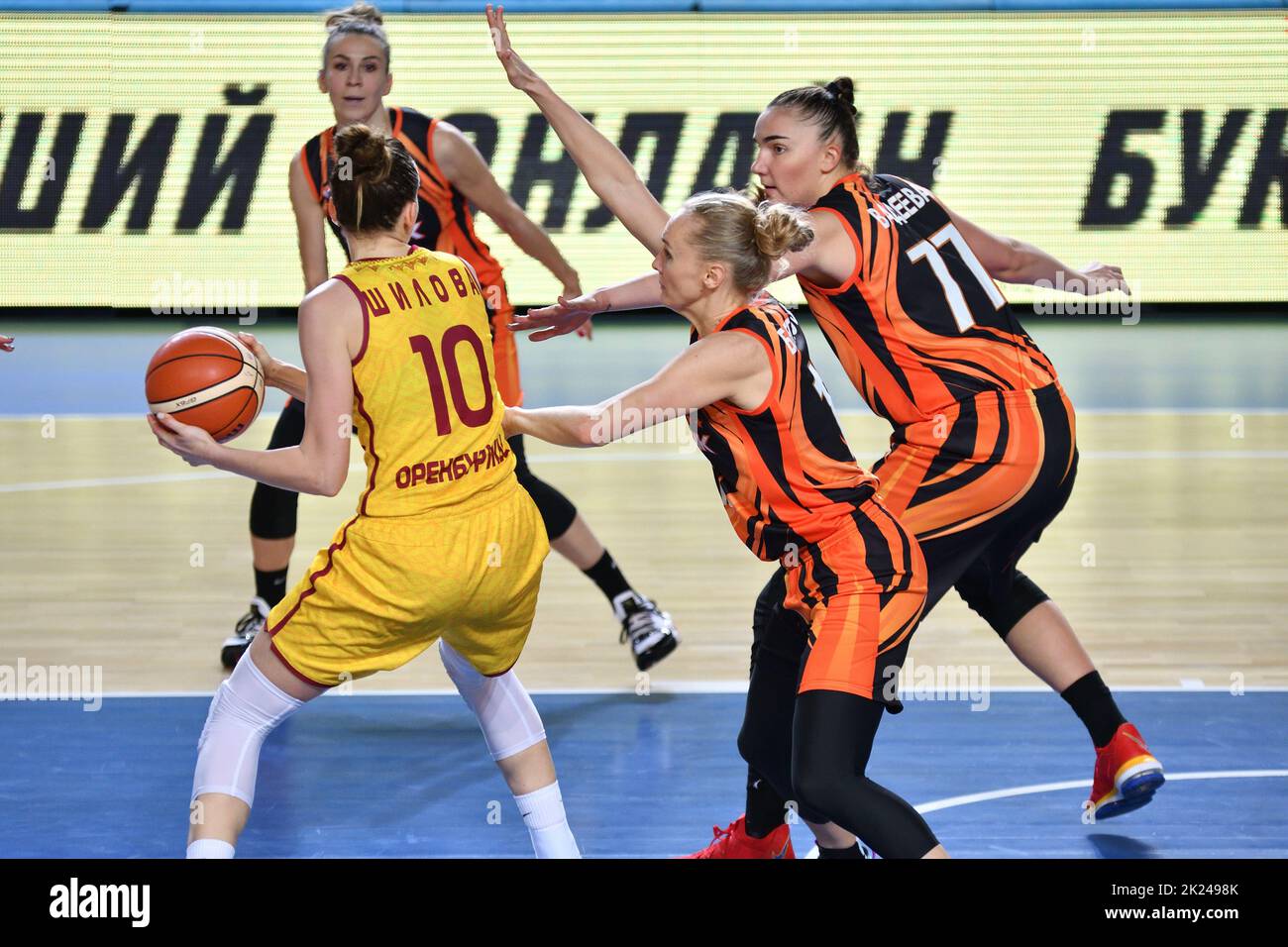 Orenburg, Russia - November 24, 2019: Girls play basketball in the Russian championship match between the basketball clubs "Hope" (Orenburg) and "UMMC Stock Photo