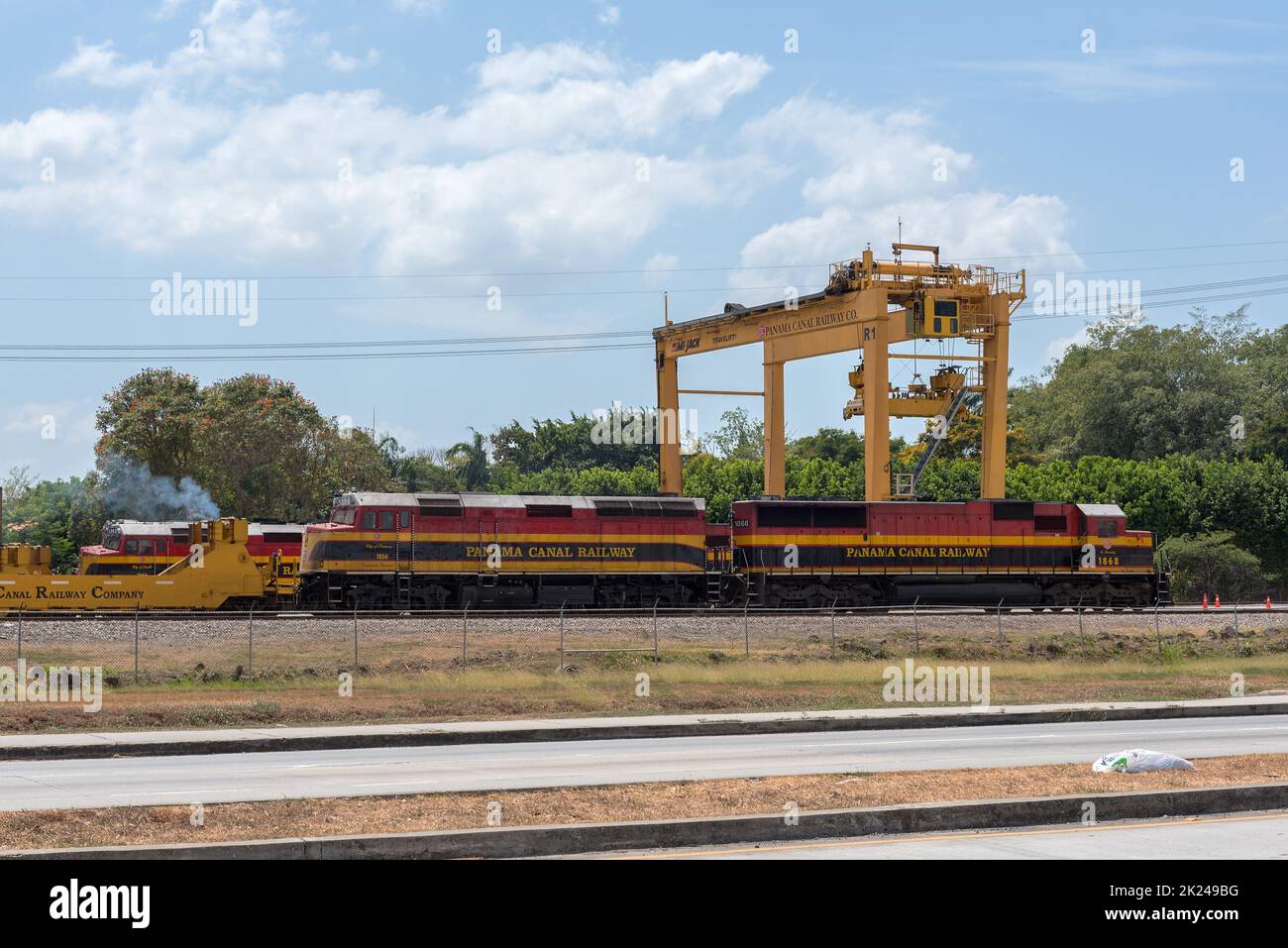 The locomotive of the train of the Panama Canal Railway which connects Panama City and Colon. Stock Photo