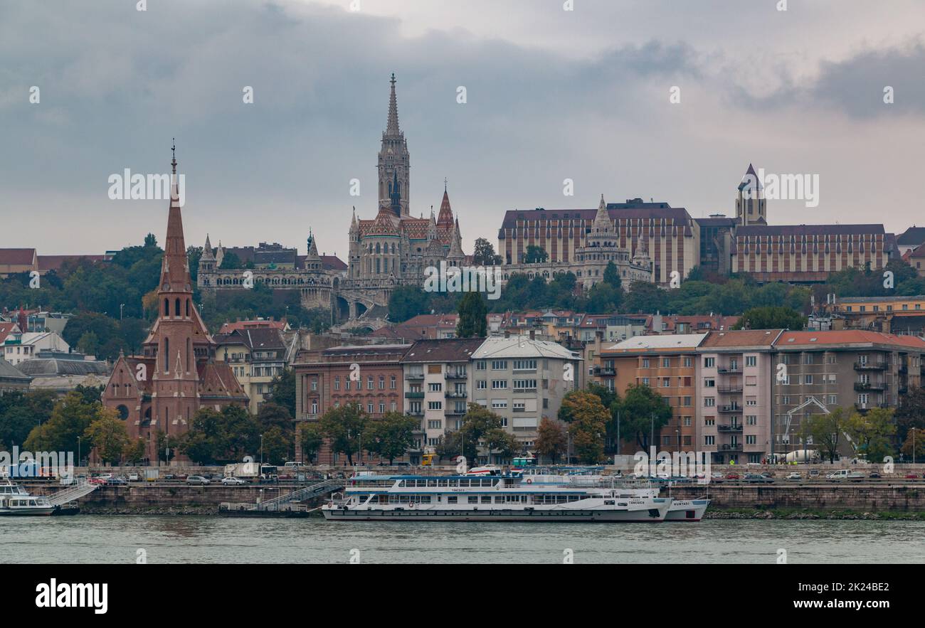 A picture of the Buda Hill and its landmarks as seen from the Pest side of Budapest. Stock Photo