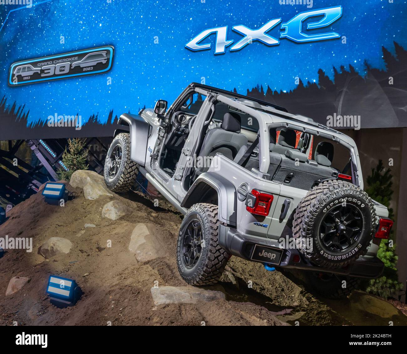 DETROIT, MI/USA SEPTEMBER 14, 2022 A Jeep Wrangler Willys 4Xe hybrid