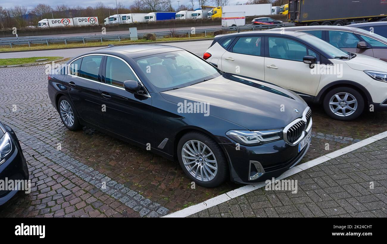 Dortmund, Germany - December 28, 2021: The luxury motor car BMW 520d at Dortmund, Germany on December 28, 2021 Stock Photo