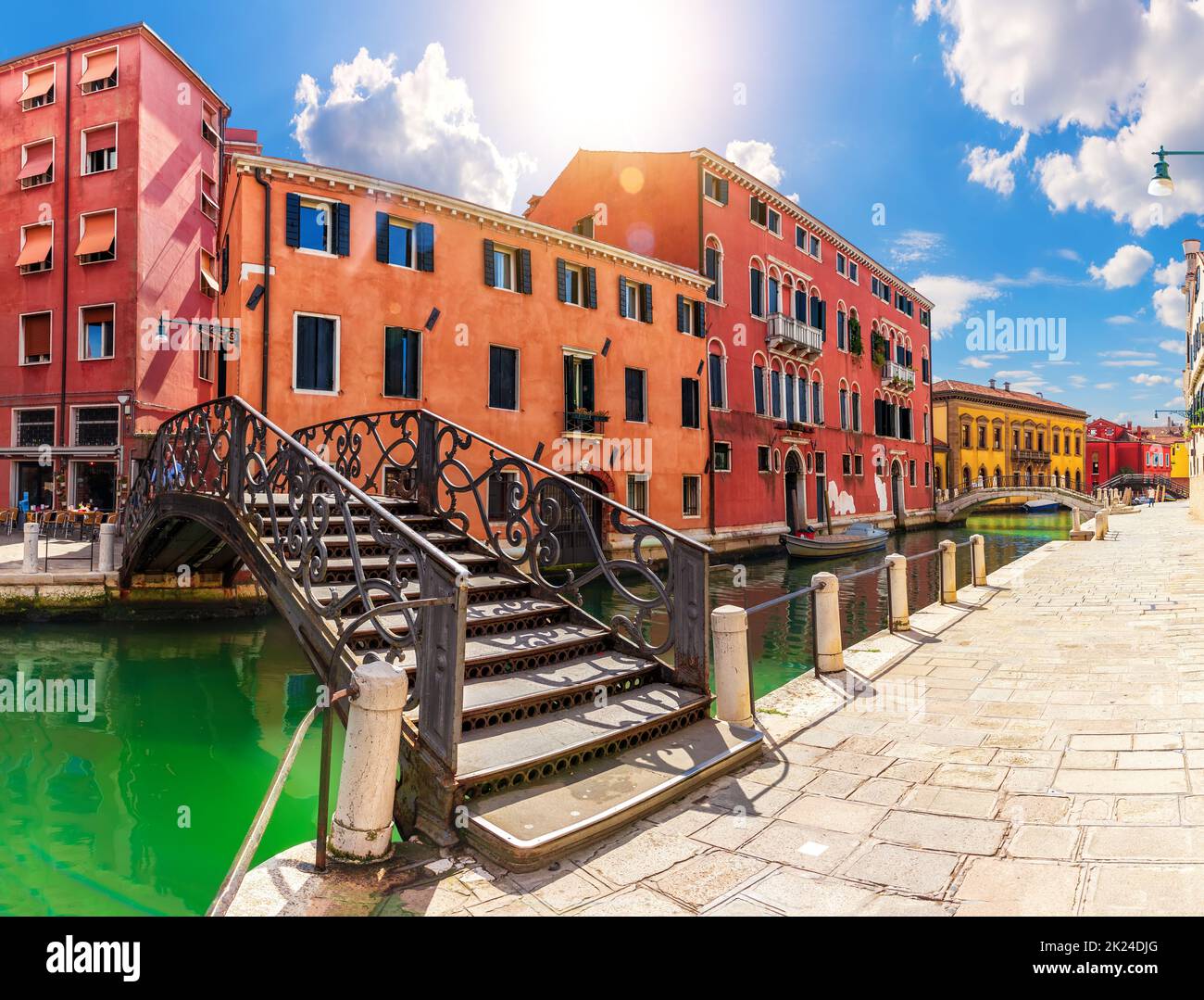 Bridges over Grand Canal and colorful houses of Venice, Italy Stock ...