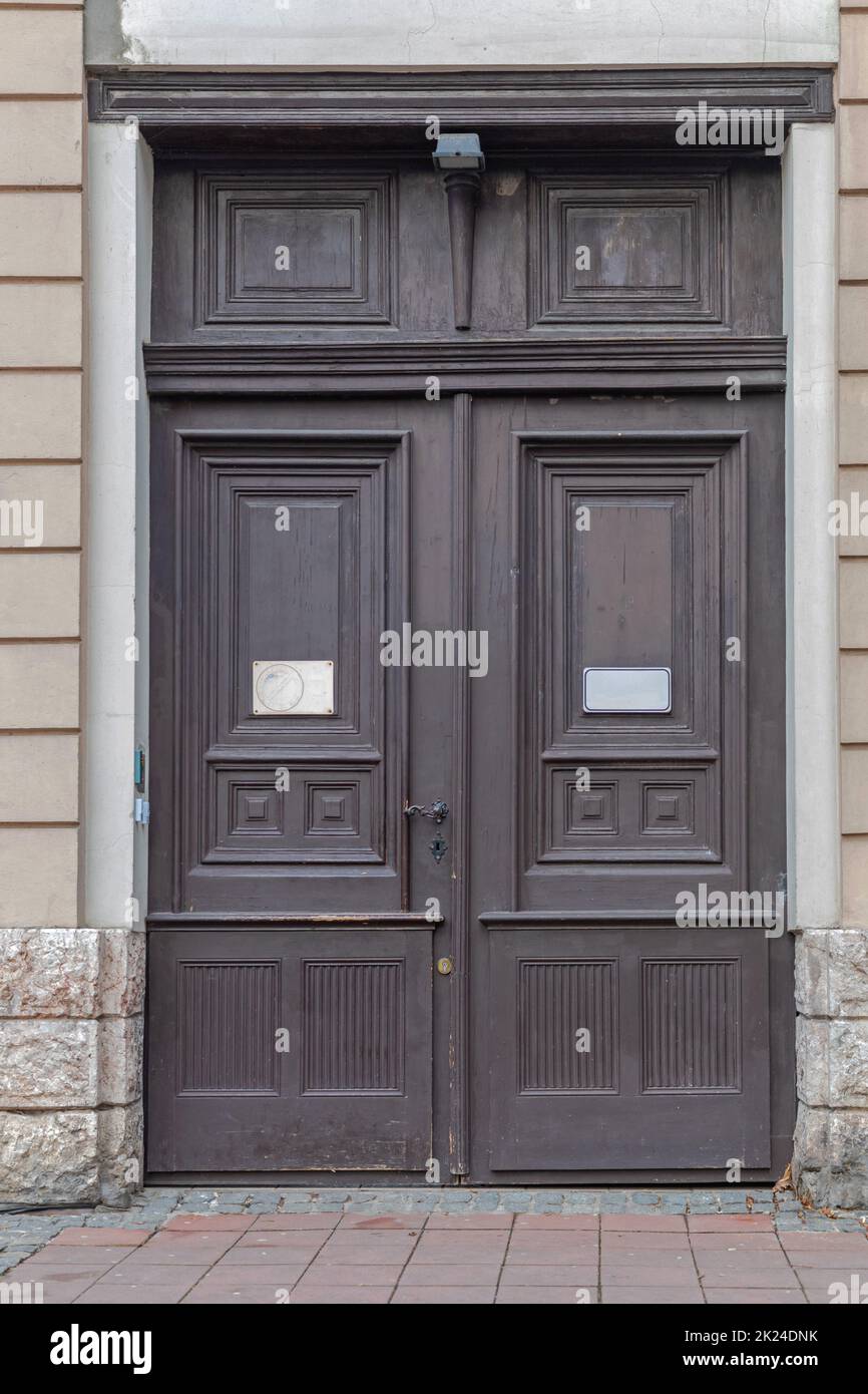 Closed Big Brown Double Doors House Entrance Stock Photo