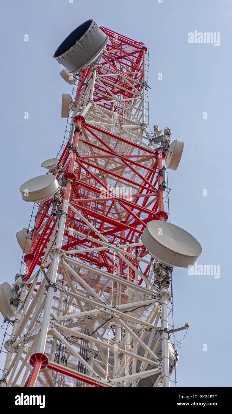 Communication Tower Structure Antennas Wireless Gsm Network Internet Top Stock Photo