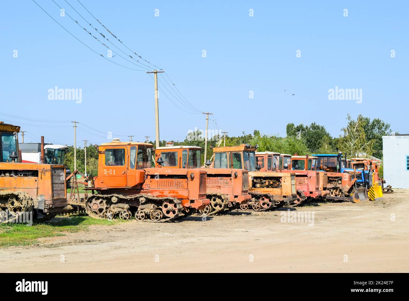 Russia, Temryuk - 15 July 2015: Tractor. Agricultural machinery tractor. Parking of tractor agricultural machinery. The picture was taken at a parking Stock Photo