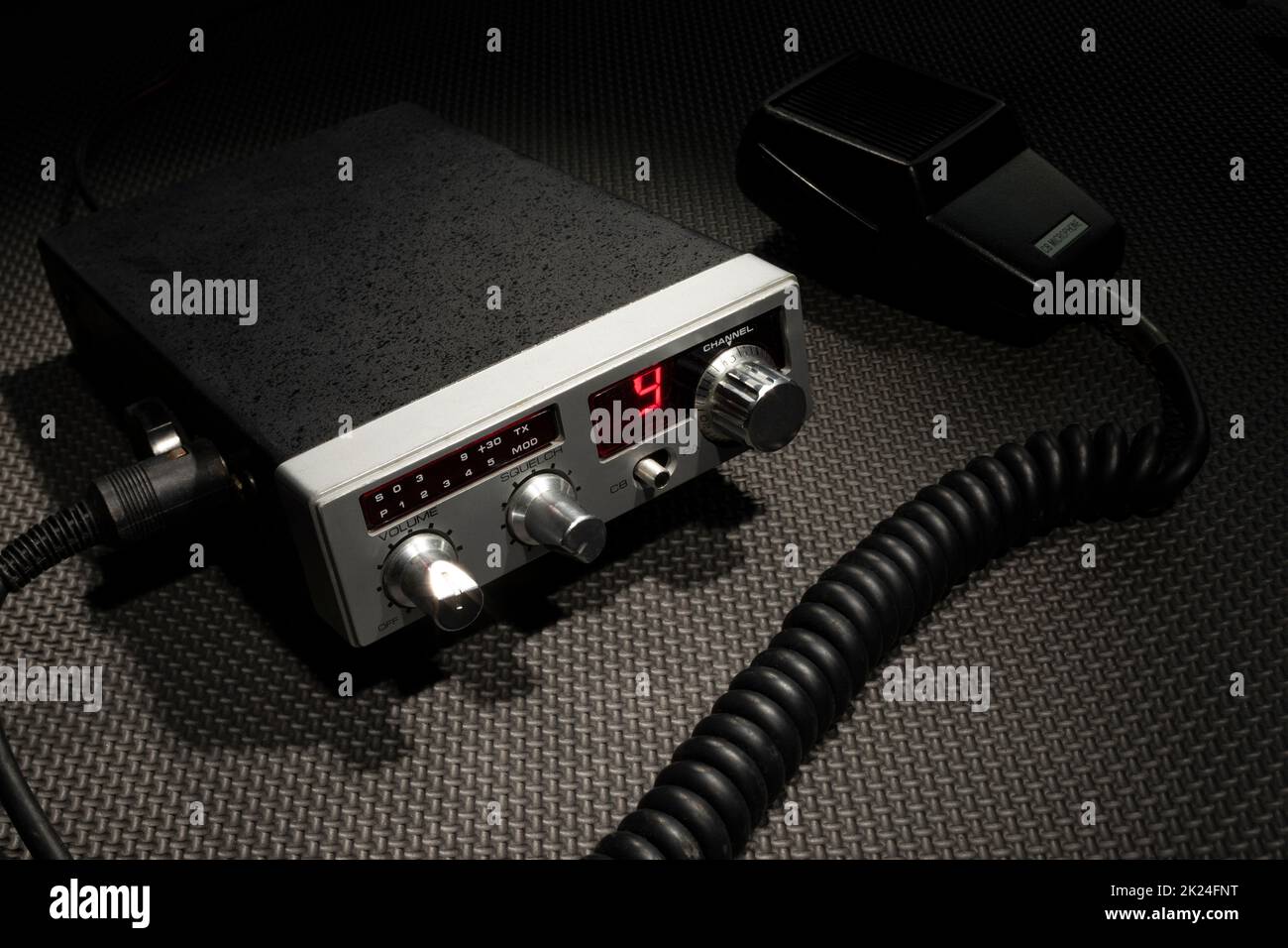 CB radio on a dark surface on channel 9 with microphone Stock Photo Alamy