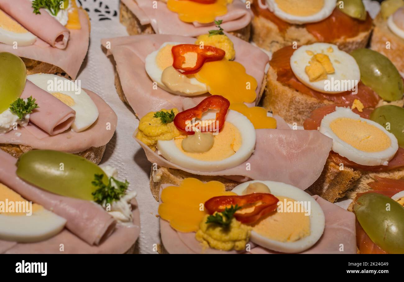 fresh delicious sandwiches at a new year party detail view Stock Photo