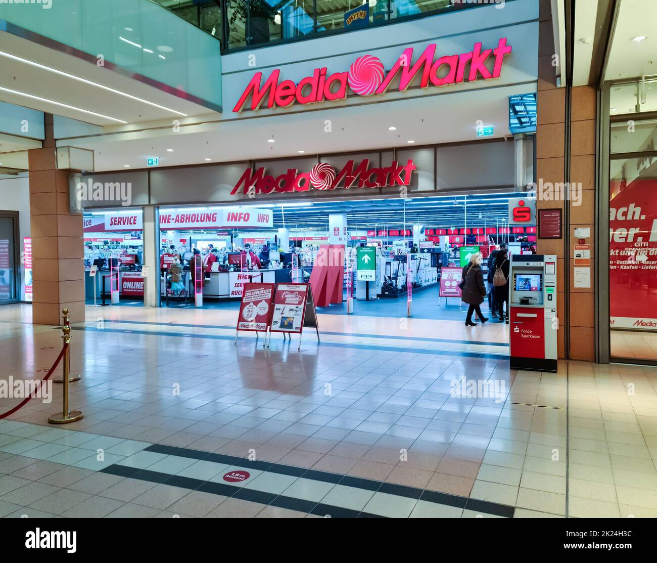 The entrance area of a MediaMarkt shop in a shopping centre Stock Photo