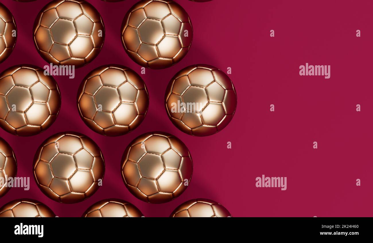 Golden football soccer ball on a burgundy background. 3D Rendering ...