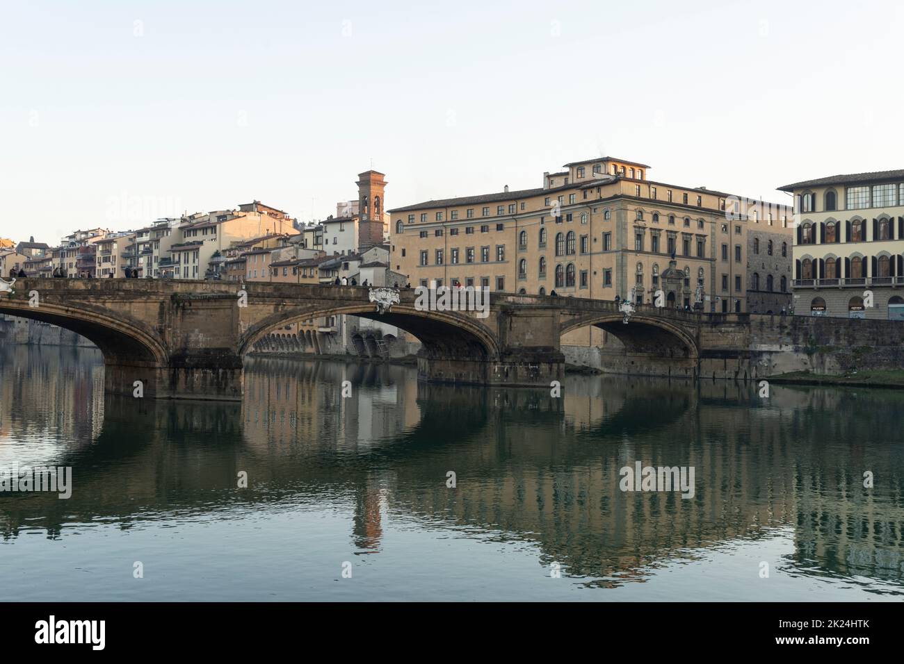 Florence, Italy. January 2022. Santa Trinita bridge on the Arno river ...