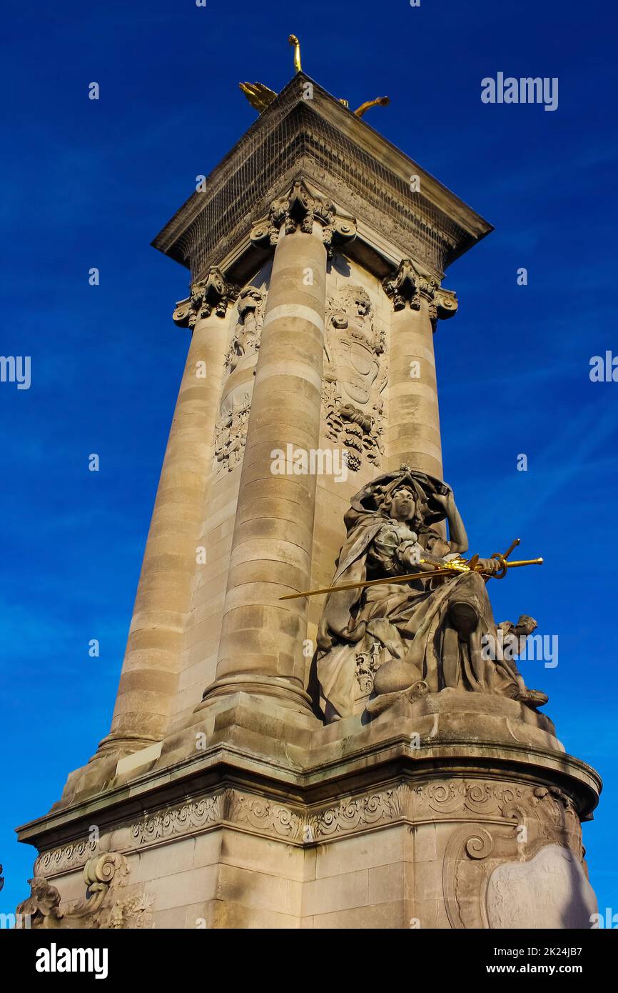 Architectural details of Bridge of Alexandre III bridge spanning the ...