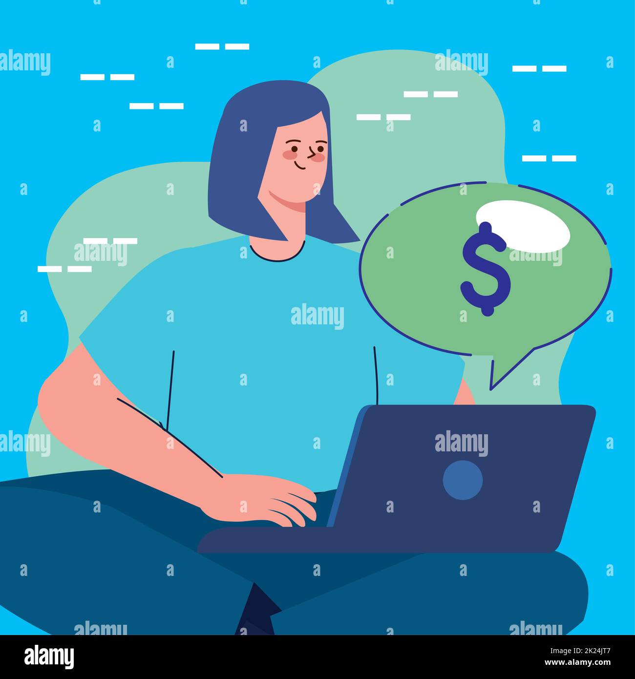 woman with laptop and money Stock Vector