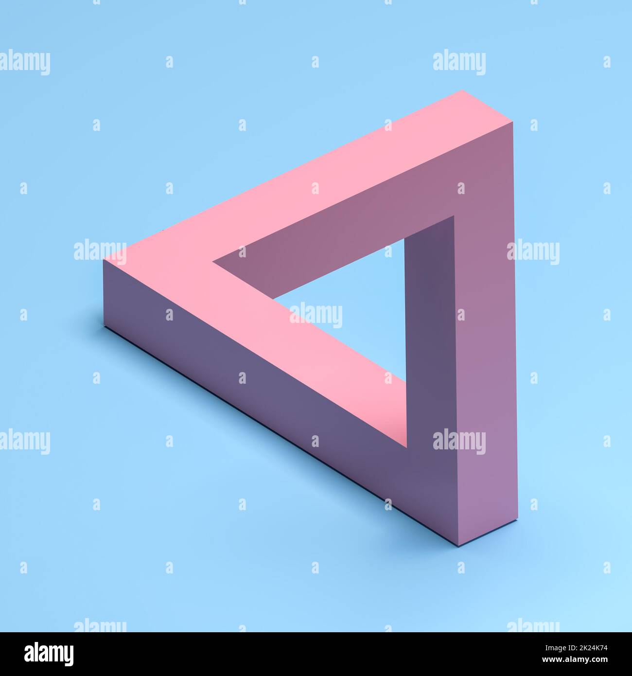 Optical Illusion or paradox called 'The Penrose triangle' or Penrose tribar. The impossible tribar is a triangular impossible object, an optical illus Stock Photo